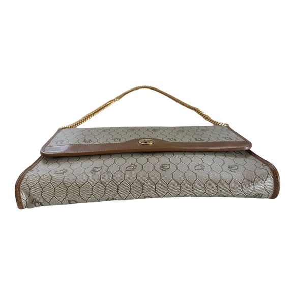 CHRISTIAN DIOR Vintage Honeycomb Canvas Shoulder Bag with Chain Beige - Picture 3 of 16